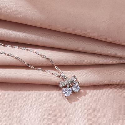 Full Diamond Bow Necklace Female, Light Luxury Simple Temperament Versatile Collarbone Chain Jewelry