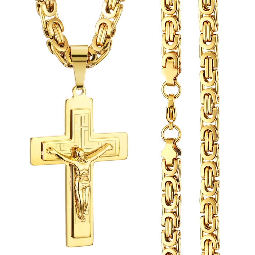 Diyalo Collane con Ciondoli Crocifisso Sacro di Gesù Cristo in Acciaio Inossidabile da Uomo Collane a Catena Lunga Ortodossa Gioielli per Ragazzi