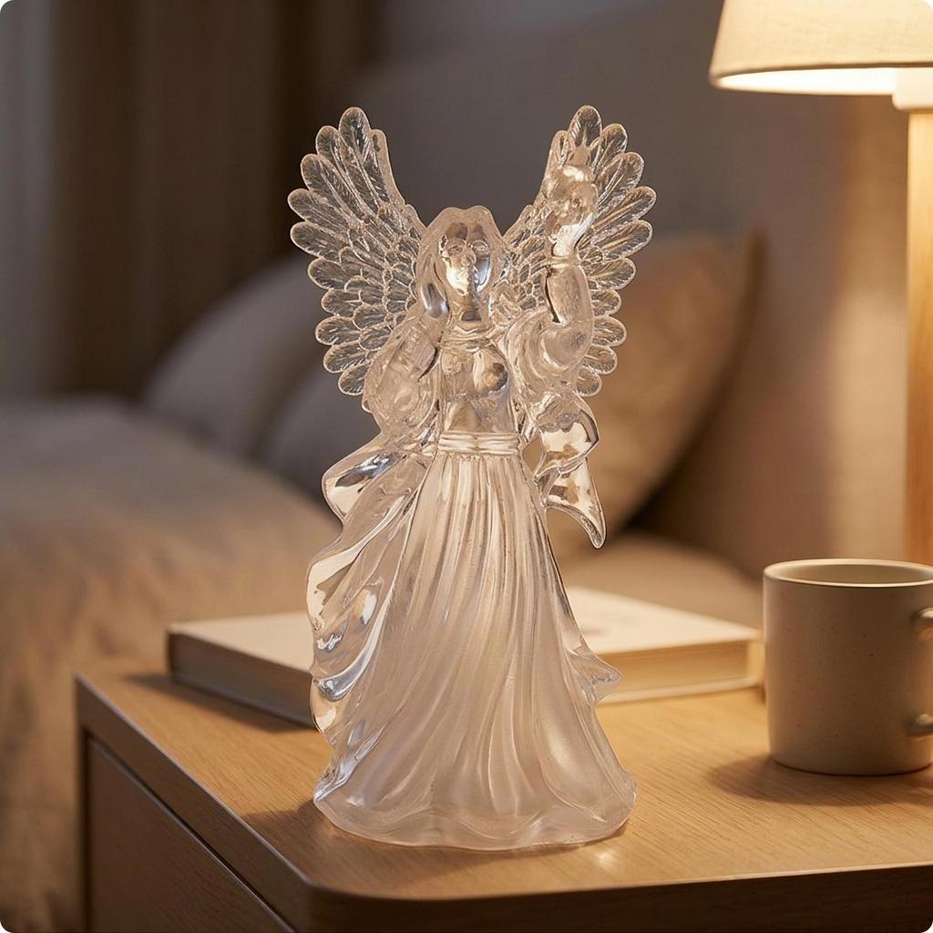 Angel Figurine Acrylic Decor Clear for Bedside Table, Holiday Display
