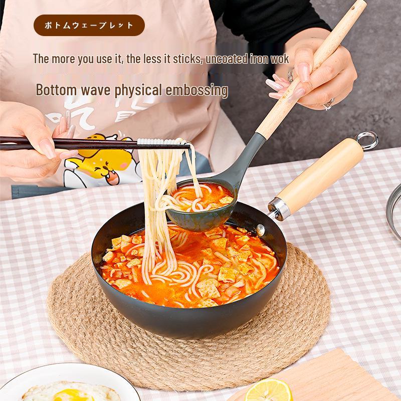 Wok compact din fier pentru stir-fry pentru o persoană, antiaderent, fără strat de acoperire, universal pentru plite cu inducție și pe gaz