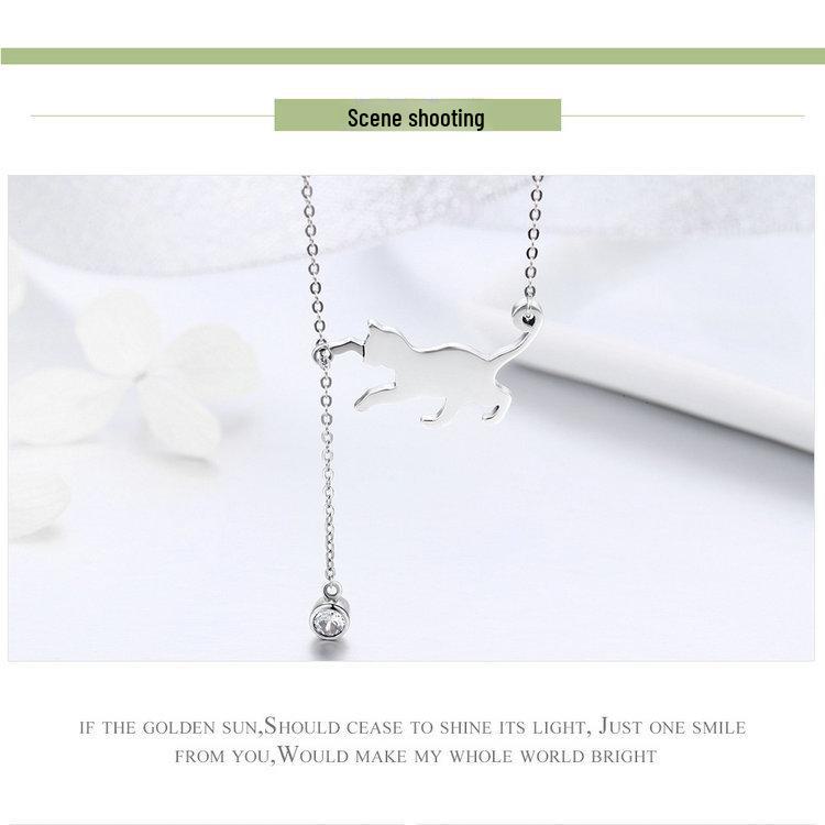 Avle Korean 925 Sterling Silver Naughty Kitten Diamond Necklace YSCN232