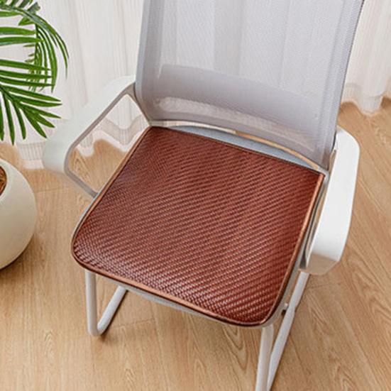 Summer Woven Rattan Seat Cushion, Square Office Dining Chair Mat with Ties, Anti-slip Breathable Handmade Cooling Sitting Pad