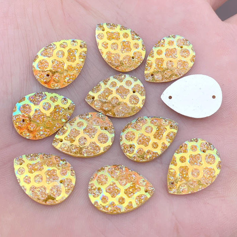 13*18mm Water Drop Resin Gems Stone For Bead Work Flat Back Tigrina Sew On Rhinestones With 2 Holes 40Pieces/lot -A53