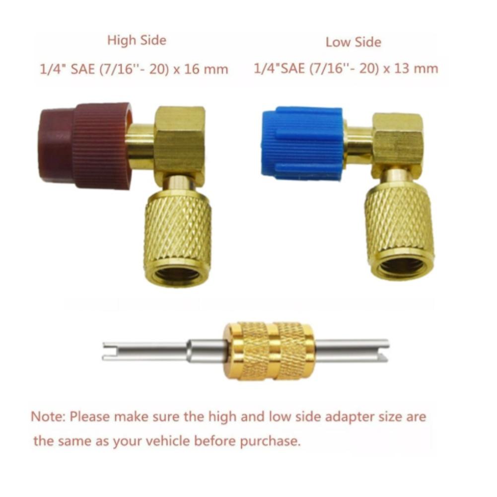 Valve Adapter Kit R12 To R134A Conversion High/Low Pressure AC Adapter Kit Quick Coupler Valve 90° Quick Coupling Valve Fittings