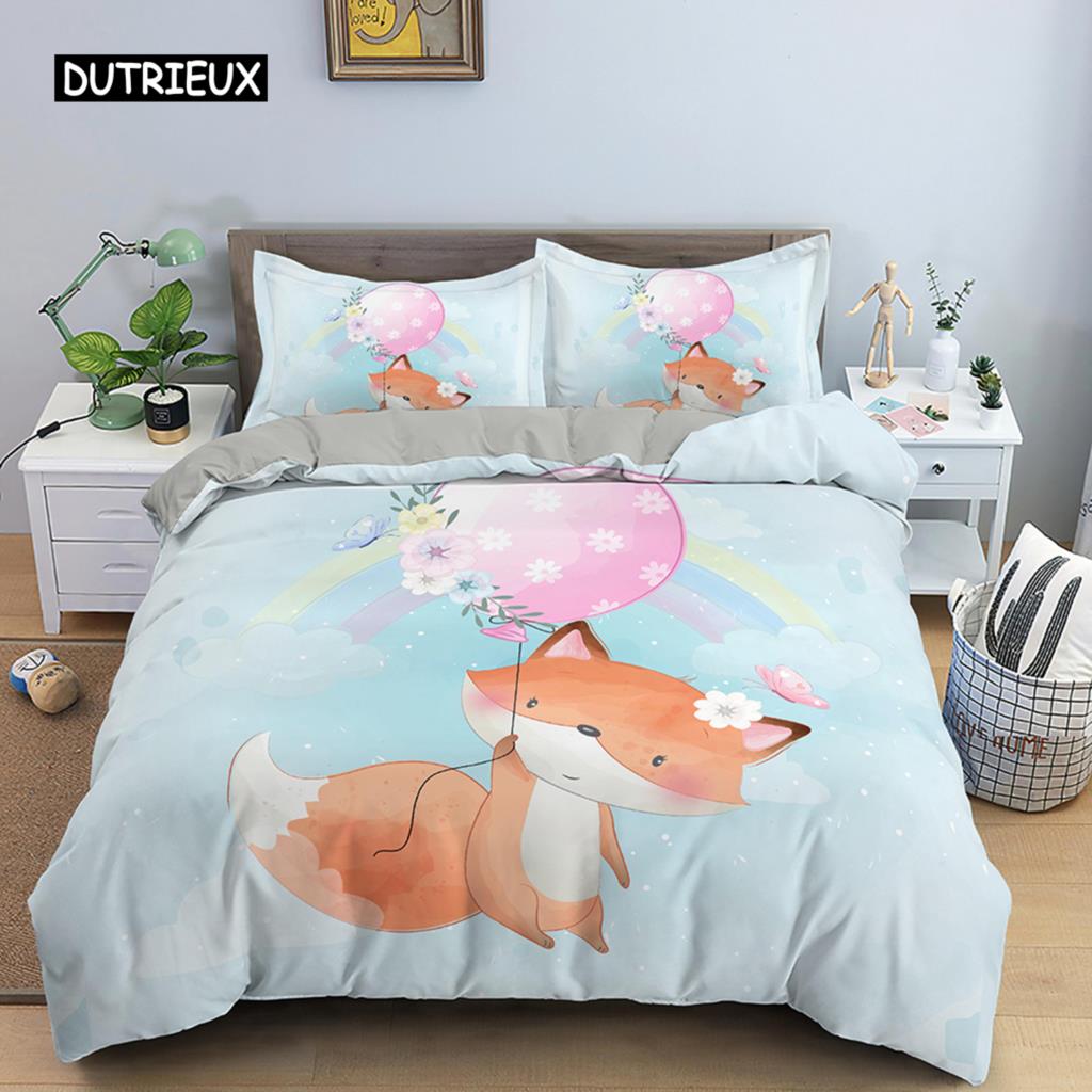 Bedding Set Cartoon Animal Duvet Cover Boys Girl Comforter Cover Cute Animal Theme Quilt Cover Bedroom Decoration Children Gift