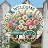 VAGAAR 8 inch Round Vintage Metal Welcome Sign, Rustic Tin Plaque Weatherproof for Home Bar Garage Wall Decor