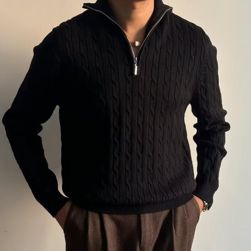 Mens Half Zip Turtleneck Sweater Loose Fit Casual Knit Top White Basic Style