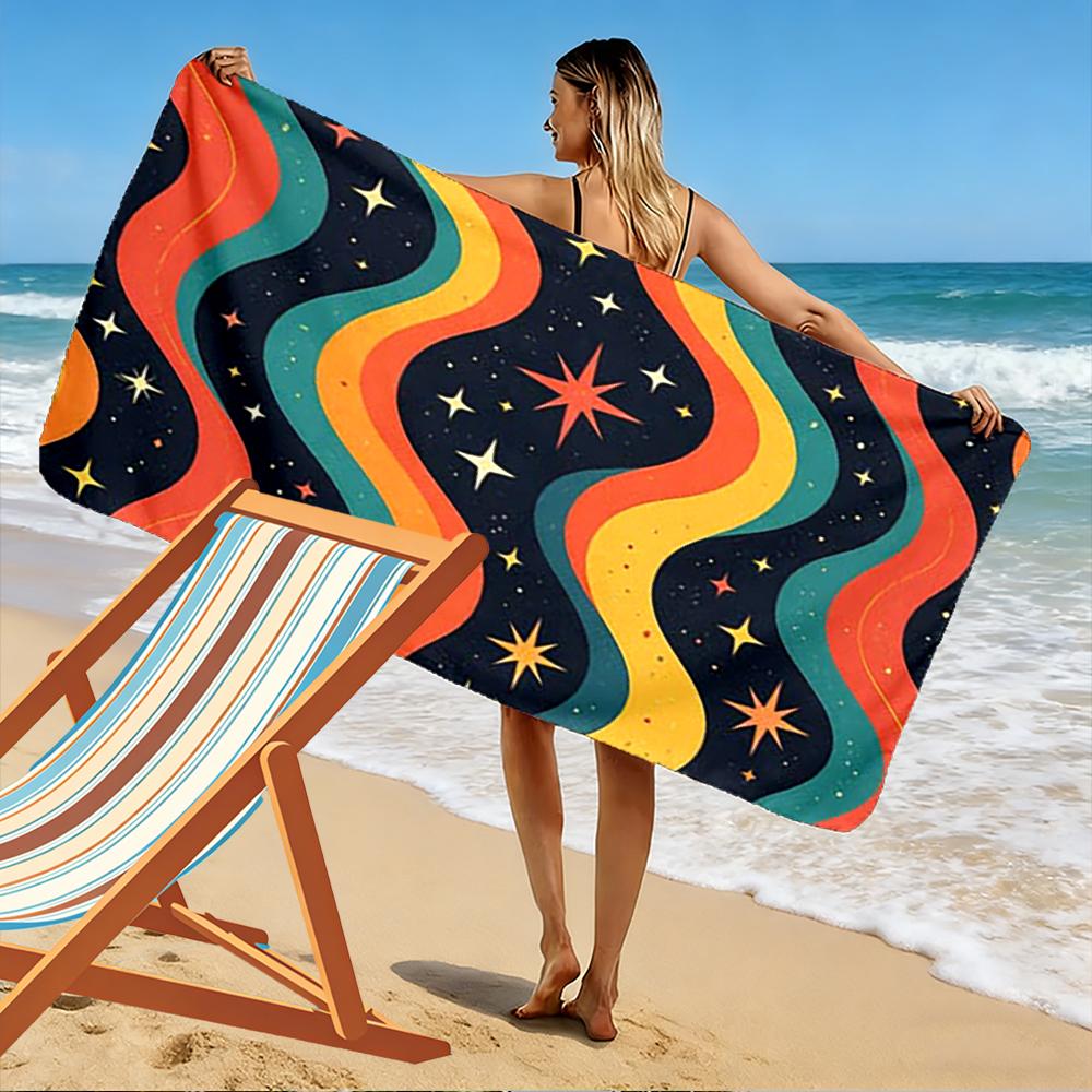 Colorful Waves and Stars Pattern Beach Towel Beach Towel Quick-drying for Travel Outdoor Sports Jogging Beach and Swimming