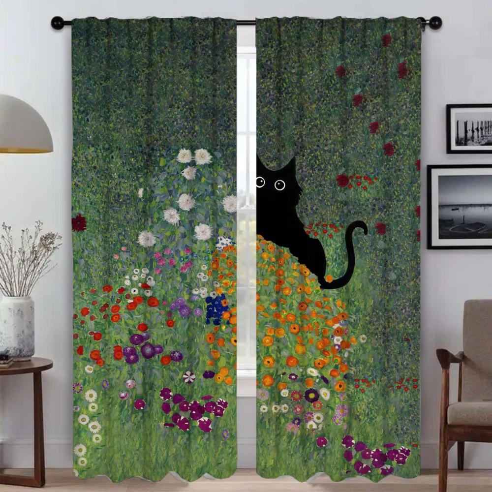 Curtains Child Room Black Cat Kitchen Curtains for Camera Blackout Curtain Halloween Decoration Shades Tulle for Bedroom Living