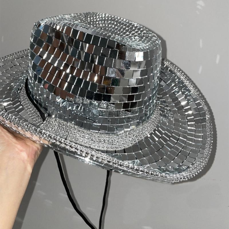 Disco Ball Cowboy Hat Girl Costume Cosplay Cap Household Decoration for Home Festival Shopping Traveling Supplies