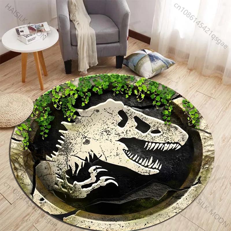 HD 3D Dinosaur Print Round Rugs for Bedroom Area Floor Mats for Kids Room Household Bath Chair Mat Carpet Living Room Home Decor
