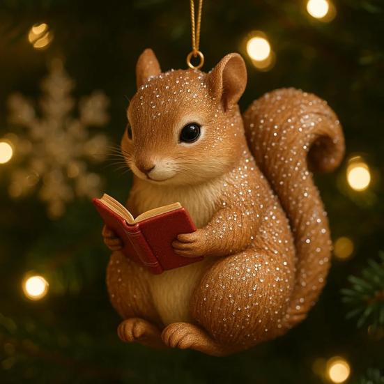 Book Lover Animal Ornament 2D Acrylic Bird/Hedgedog/Rabbit/Owl/Squirrel Reading Ornament Woodland Reader Hanging Pendant Gift