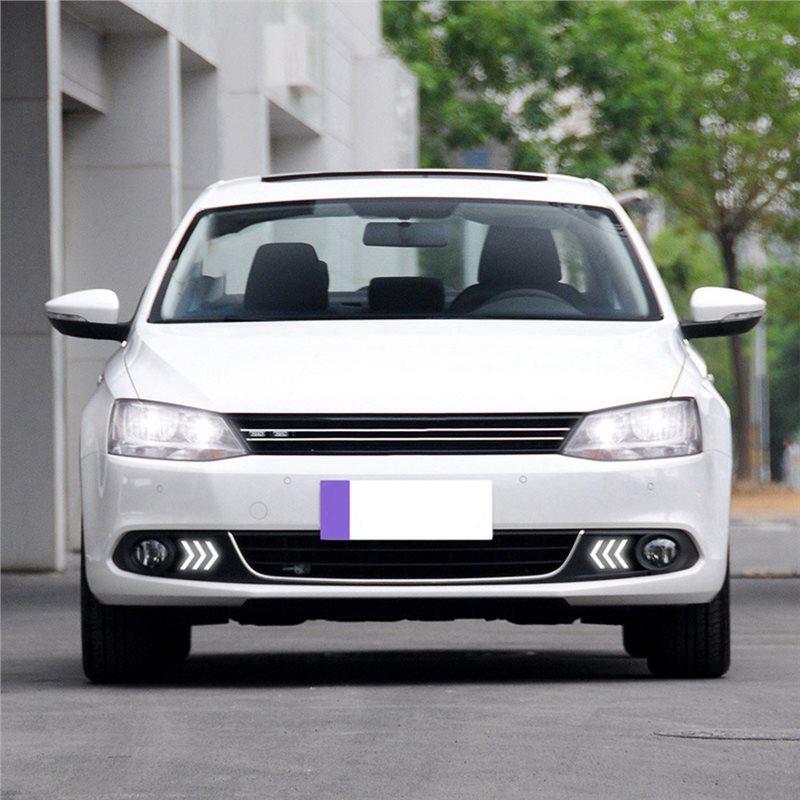 For VW Jetta Sagitar 2012-2014 Daytime Running Light LED DRL With Turn Signal Fog Lamp Cover Car Daylight