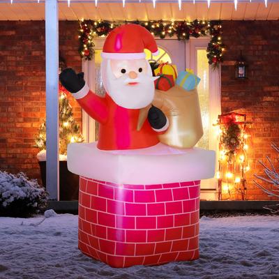 Inflatable Santa Claus Outdoor Christmas Decoration with LED Lights, Gift Bag and Chimney, 130 X 82 X 195 Cm, Red