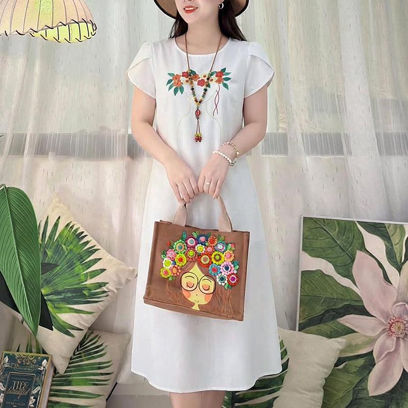 ZANZEA Women Casual Round Neck Short Sleeve Print Dress