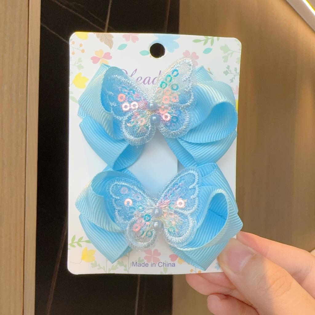 2 Stück Neue Mode Einfarbig Schmetterling Haaraccessoires Haarspangen Mädchen Pailletten Perle Haarnadeln Kinder Niedliche Haarspangen Geschenk