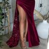 Women Sling Sequins Long Dress Elegant Sexy One Shoulder Sequins Patchwork Sleeveless Shirring Gown Dress High Split Maxi Party Dress