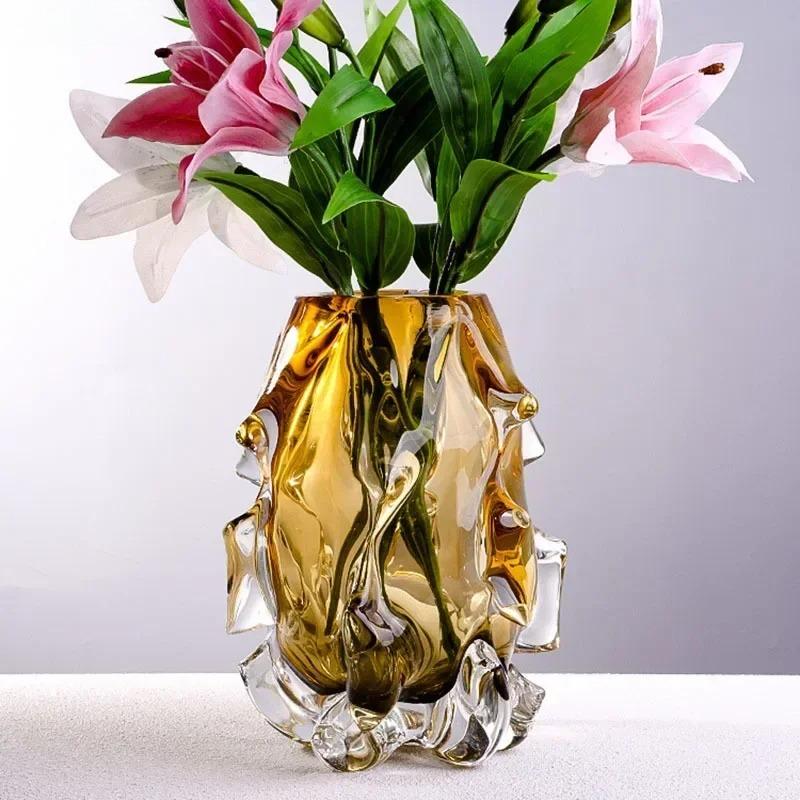 Creatieve Amber Kleurverloop Glazen Vaas Hydroponics Bloempotten Bureau Decoratie Bloemschikking Bloemen Vazen Moderne Woondecoratie