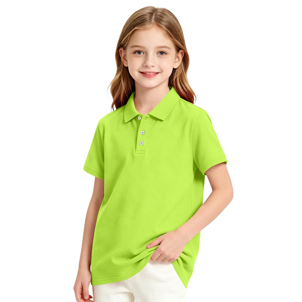 Girls' Short Sleeve School Uniform T-Shirt with Three Button Placket
