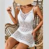 Summer Beach Mini Dress Lady Sexy Deep V Hollow Out Mesh Pullover Women's Knitted Sweaters See Through Casual Slim Sling Dresses