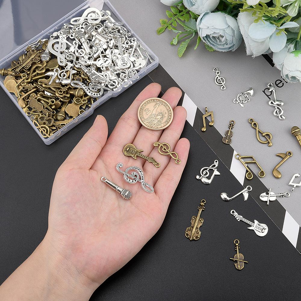 Tibetan Style Alloy Pendants Musical Theme DIY Jewelry Bracelet Necklace Accessories Mixed Shape Mixed Color 18.5~32x7.3~14.5x1.5~6.5mm