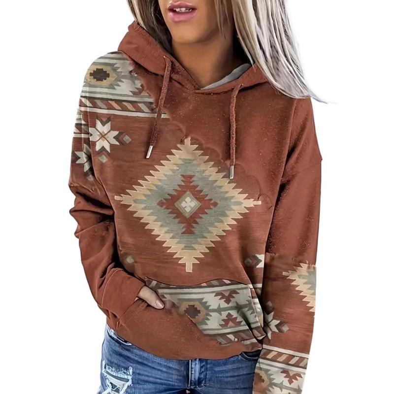 Women S Casual Ethnic Tribal Print Hooded Long Sleeve Sweatshirt