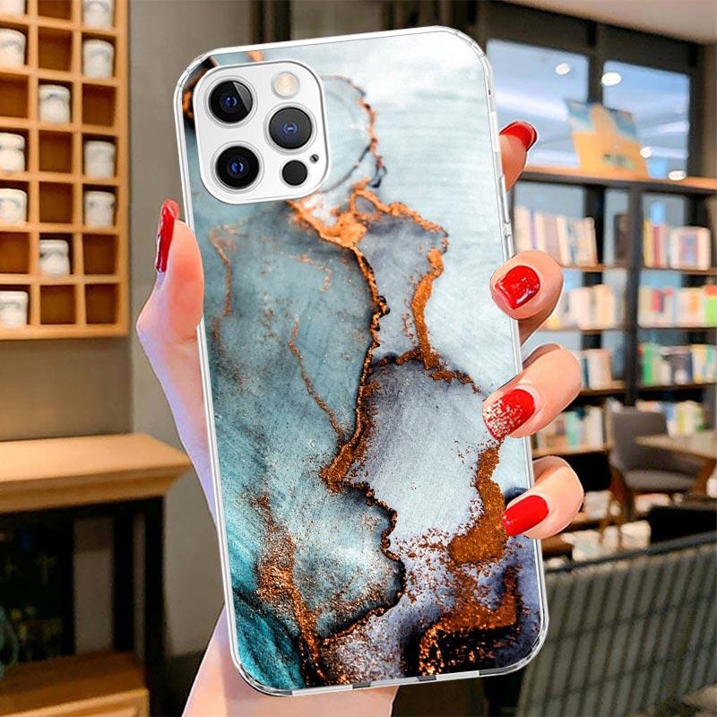 Fashion Geometric Marble Cover Phone Case For iPhone 16 17 Air 15 14 Pro Max 16E Phone Case 13 Mini 12 11 7 SE 8 Print Pattern F