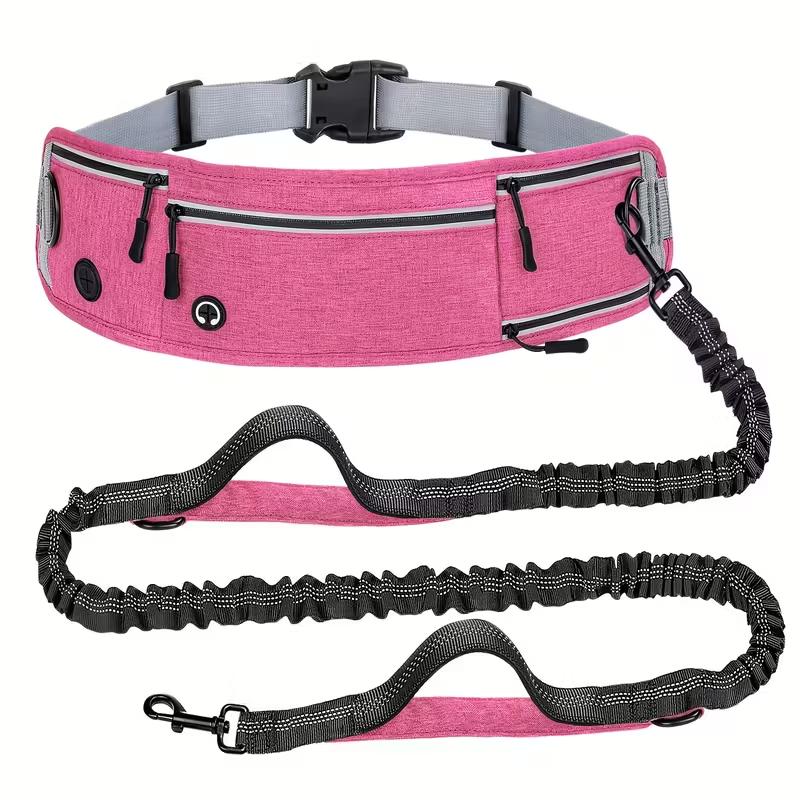 

Hands-Free Dog Leash with Running Waist Bag, Retractable Bungee Rope. Reflective & Adjustable, Ideal for Jogging, Walking. рожевий