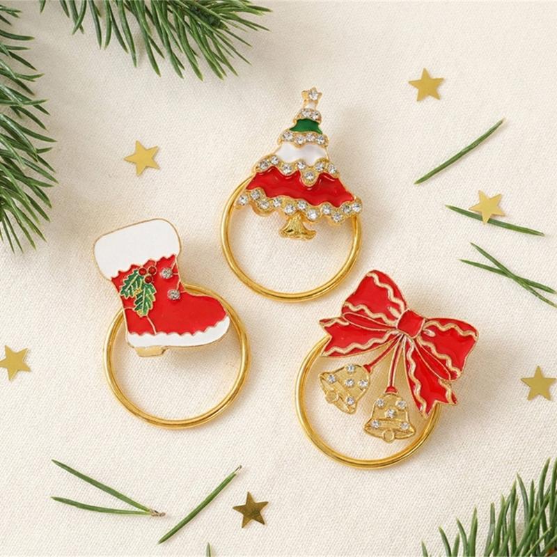 Holiday Table Rings for Christmas Napkin Use, Color Detail Table Piece with Enamel Look and Single Unit Scope