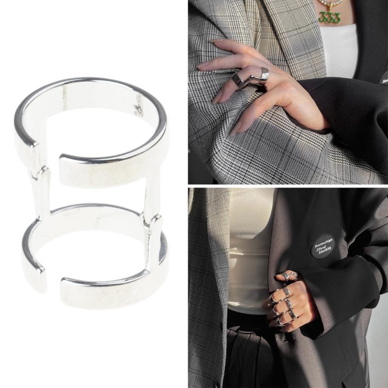 Punk Finger Loop Ring Gothic Double Hinged Joint Rings Bendable Adjustable Ring for Girl Boy Jewelry Cosplay Accessory