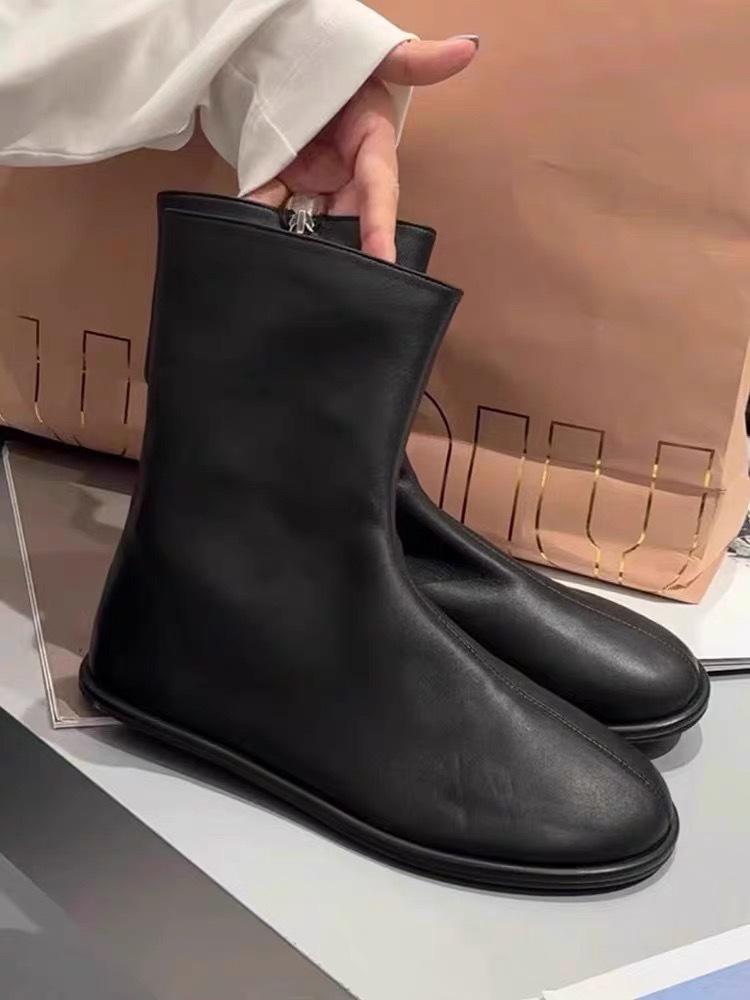 Korean Version of Simple and Versatile Elastic Thin Boots Flat Bottom Comfortable Side Zipper Chelsea Short Boots Women's Autumn and Winter Ma