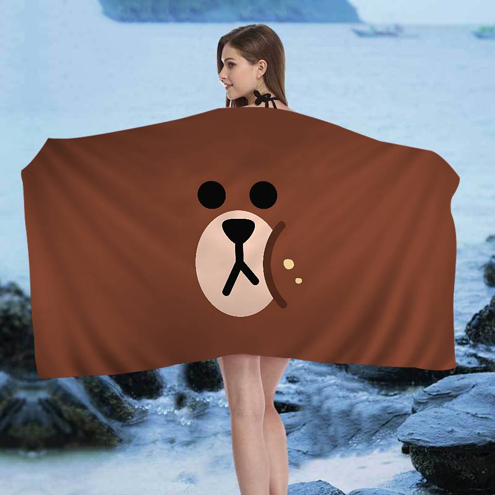 L-Lines Friends B-Brown Bear Microfiber Blanket Quick Drying Beach Towels Oversized Printing Super Absorbent Pool Towel Blanket