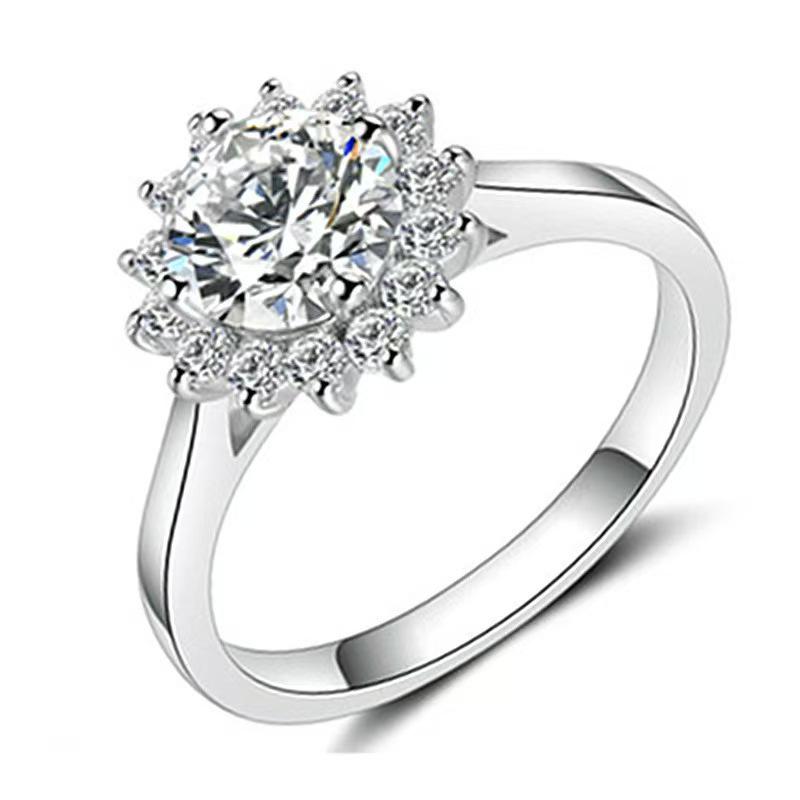 Women s Six-Claw Simulated Diamond Zircon Proposal Ring - Simple, Fashionable Couple Style