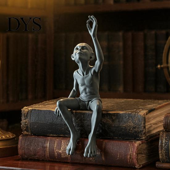 Small Statue for Bookshelf 3D Printed Gulu Sitting Statue, Resin Alien Figurine, Creative Figurine Edge Sculpture Home Office Desktop Ornament
