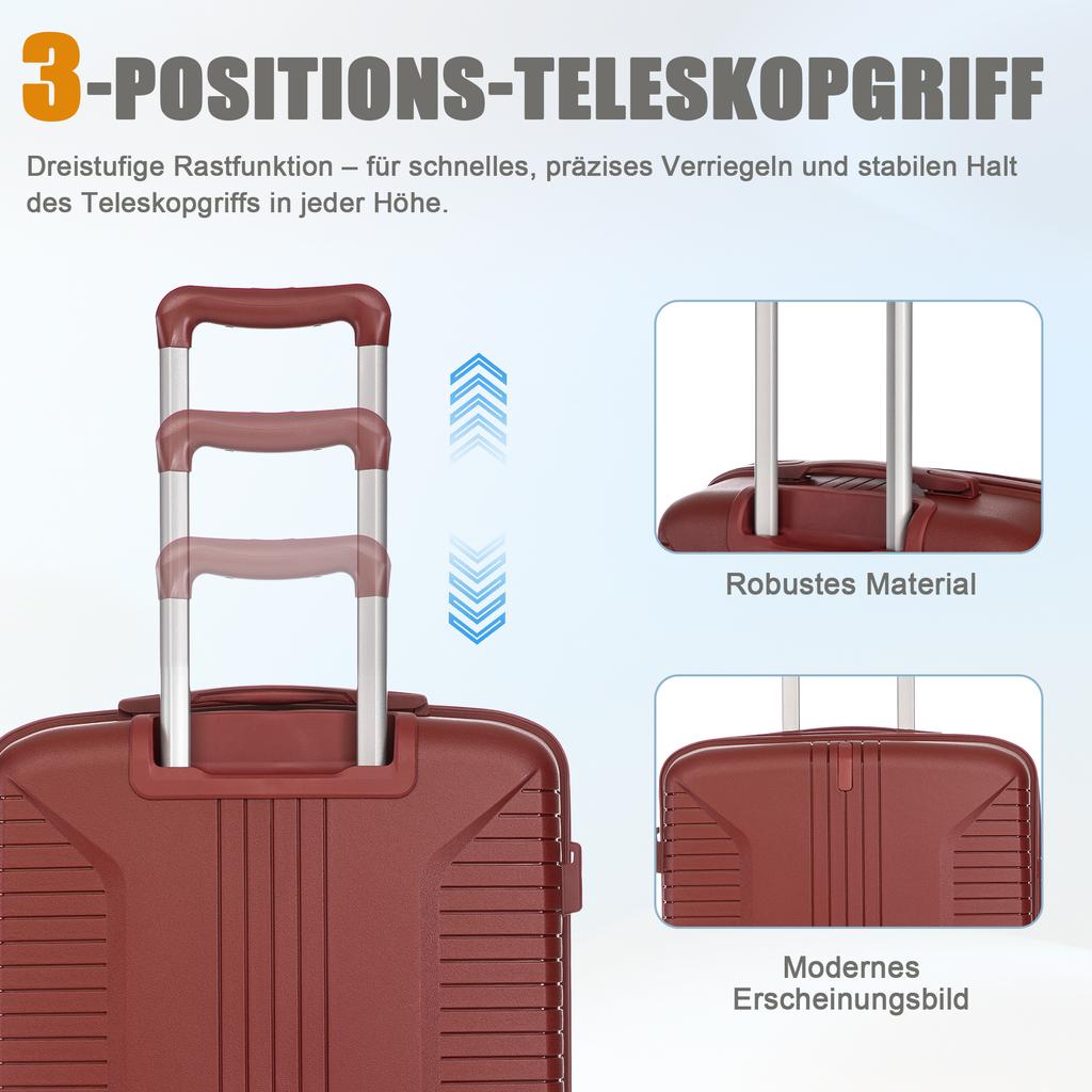20"/24"/28" 3-Piece PP Spinner Luggage Set – Sizes with Side Handles, Hanging Hooks & Protective Feet – Integrated Combination Lock (Red)
