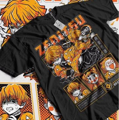 Agatsuma Zenitsu Shirt Demon Slayer Kimetsu No Yaiba Anime Zwart Shirt Alle Maten