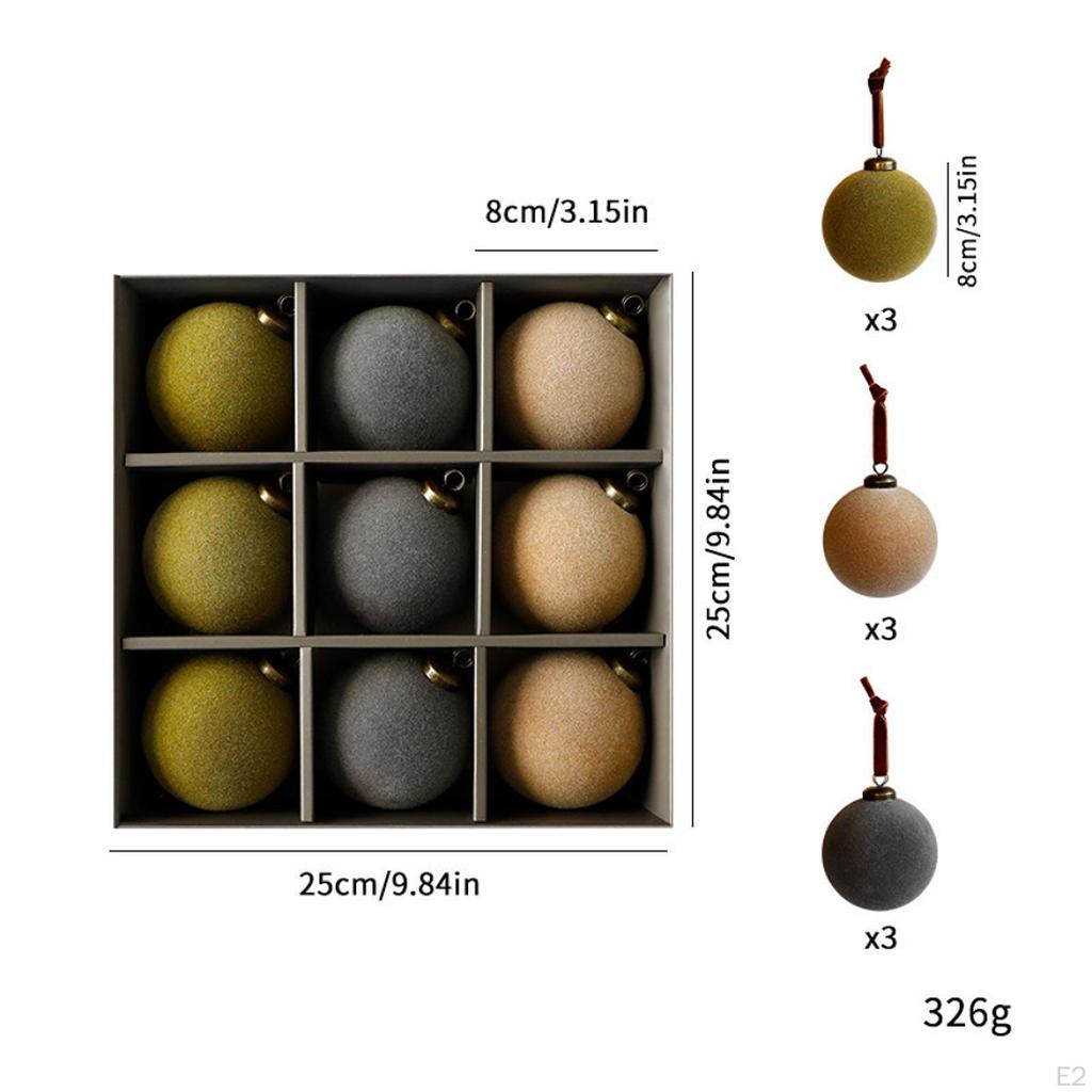 9Pcs Flocked Christmas Balls Ornaments Charm Pendants 8 Cm Sturdy Tree Hanging Decorations