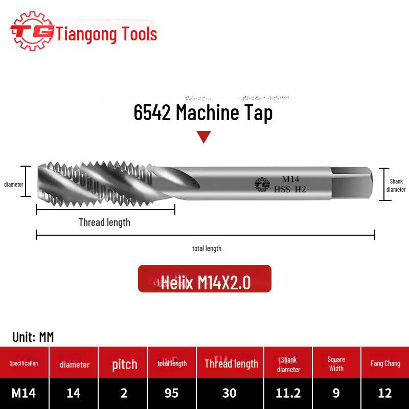 Tiangong Spiral Tap for Fine Thread Tapping (M2-M6) In Iron, Aluminum, Copper, Steel, and Stainless Steel.