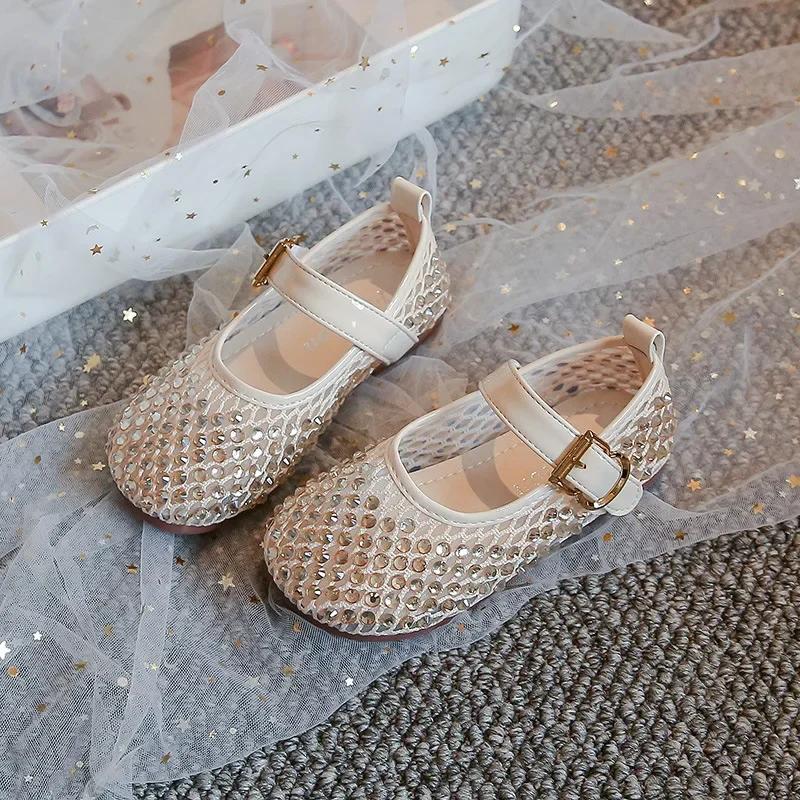 Girls Sandals Sparkling Hollowed-Out Princess Shoes for Kids 2025 Summer New Flat Shoes Mesh Toddlers Breathable Ins