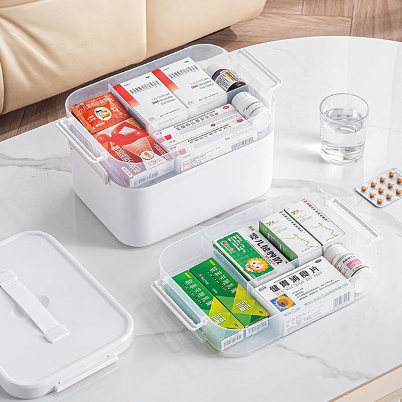 Multilayer Medicines Organizers Box With Clear Lid Large Capacity Portable Storage For Household Emergency Use