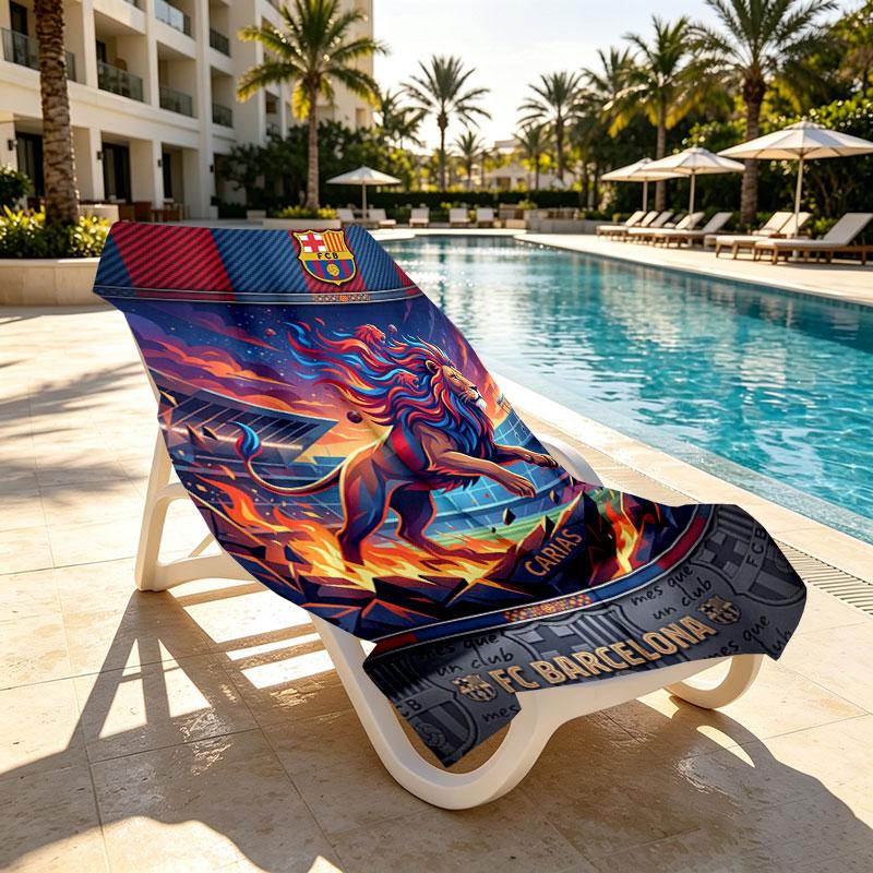 Barcelona FC Soccer Print Beach Towel Design, Soft, Lightweight. for Home Bathroom, Spa, Pool, Yoga, Surfing, Camping, Gift for Family, Friend