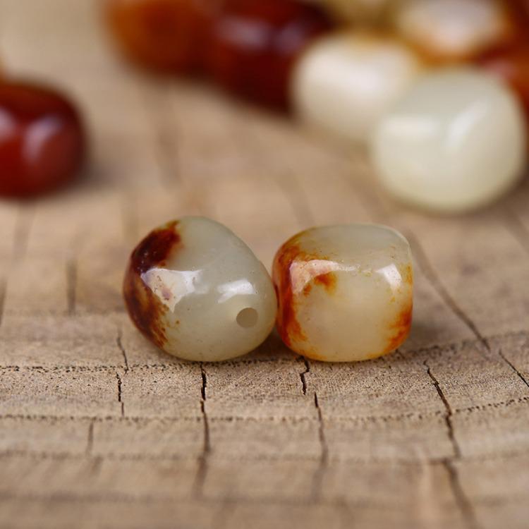 Natural Hetian Jade Loose Beads: Beautiful Color & Shape, Skin Intact, Perfect for DIY Stringing, Accessory, and Spacer Beads.