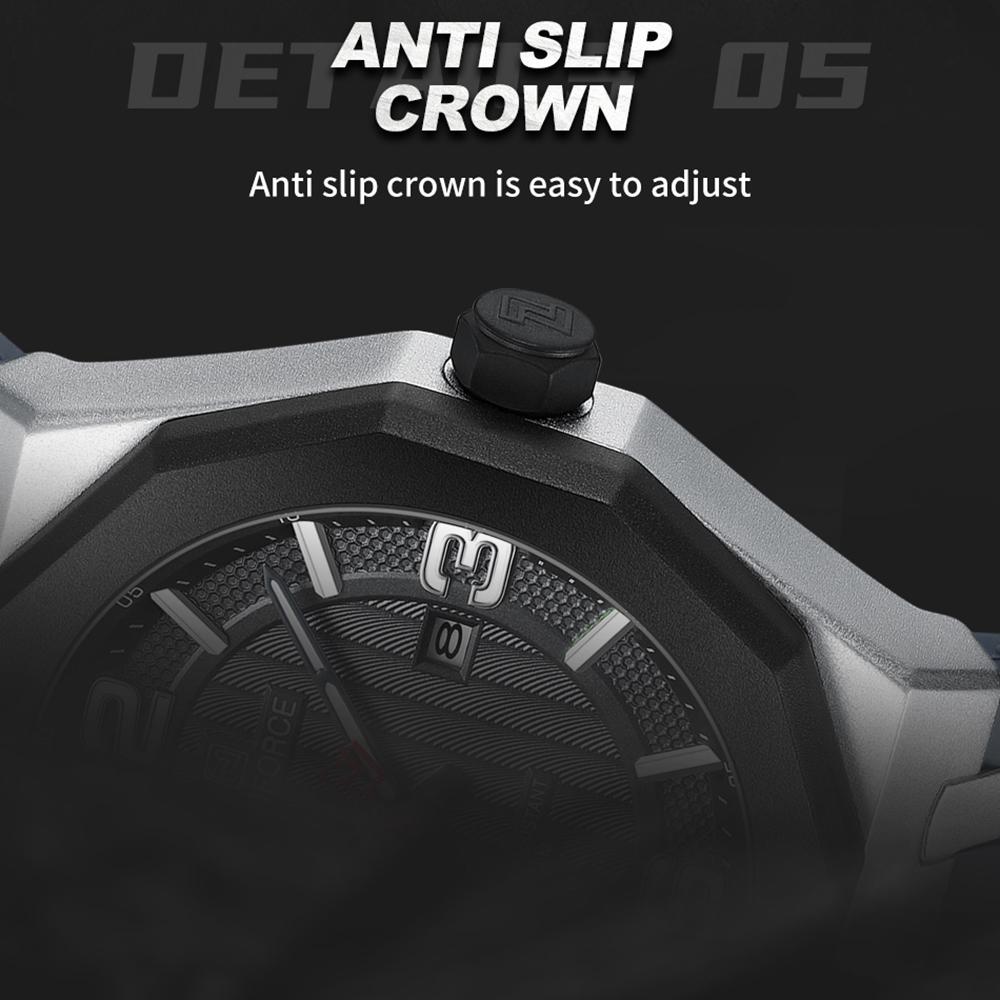 NAVIFORCE Men's Fashion Quartz Watch Polygon Dial Luminous Hands Calendar Silicone Strap 30m Waterproof Casual Men's Boy's Watch NF8079