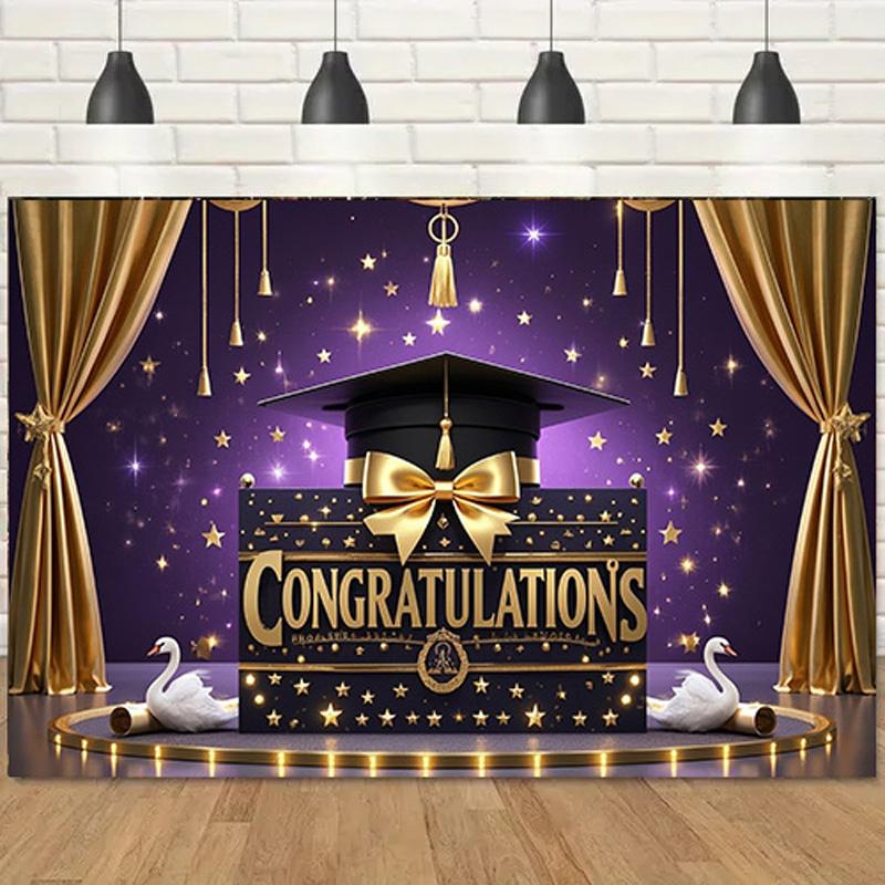 2025 Graduation Banner- Decor with Graduation Hat Design for Events,Photo Studio Backdrop,Outdoor Festivities,Graduation Party Decor