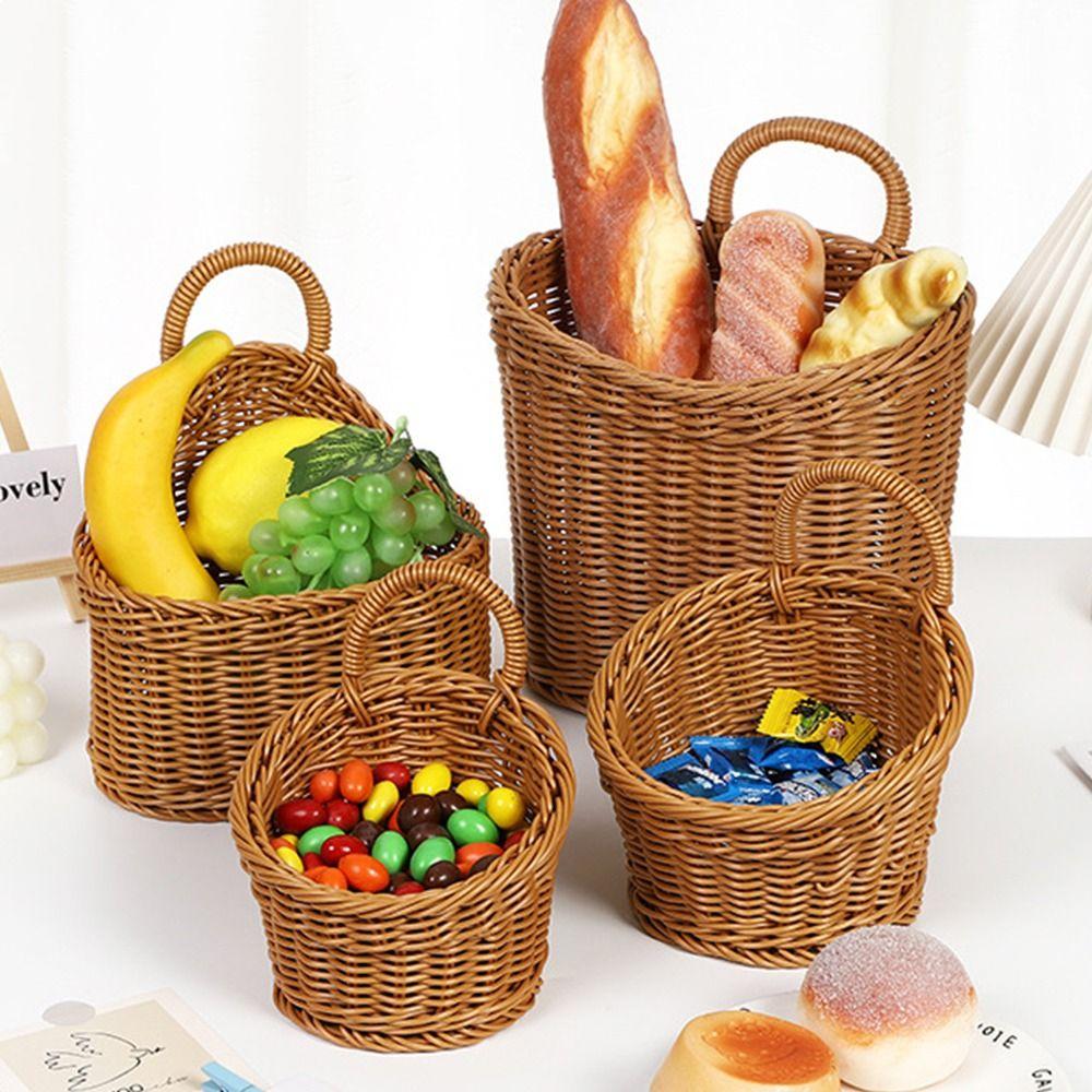 Woven Rattan Hanging Basket Hanging Wall Shelf Basket Garden Plant Baskets  Kitchen Decoration