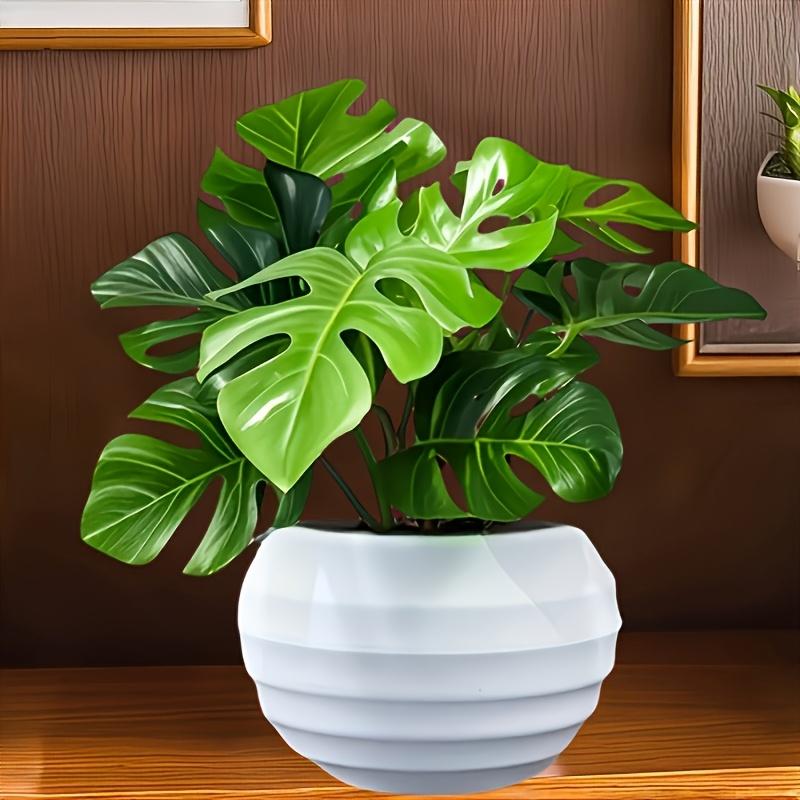 1Pc Artificial Green Turtle Leaf Bamboo Potted Plant With White Flower Pot Mini Turtle Leaf Plant For Home Office Dairly Decor