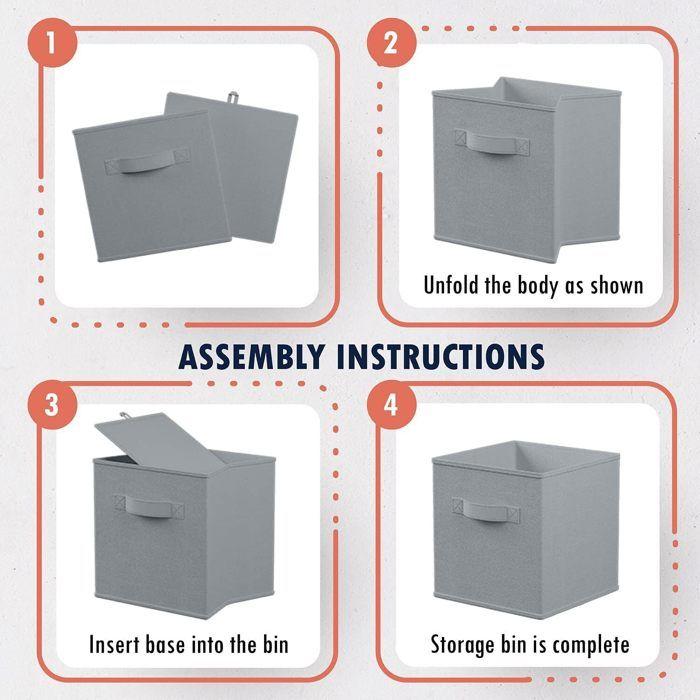 GINGER HOME Children's Chest of Drawers – 6 Fabric Bin Storage Unit, MDF Wood, Grey and White, 79x36x51 Cm