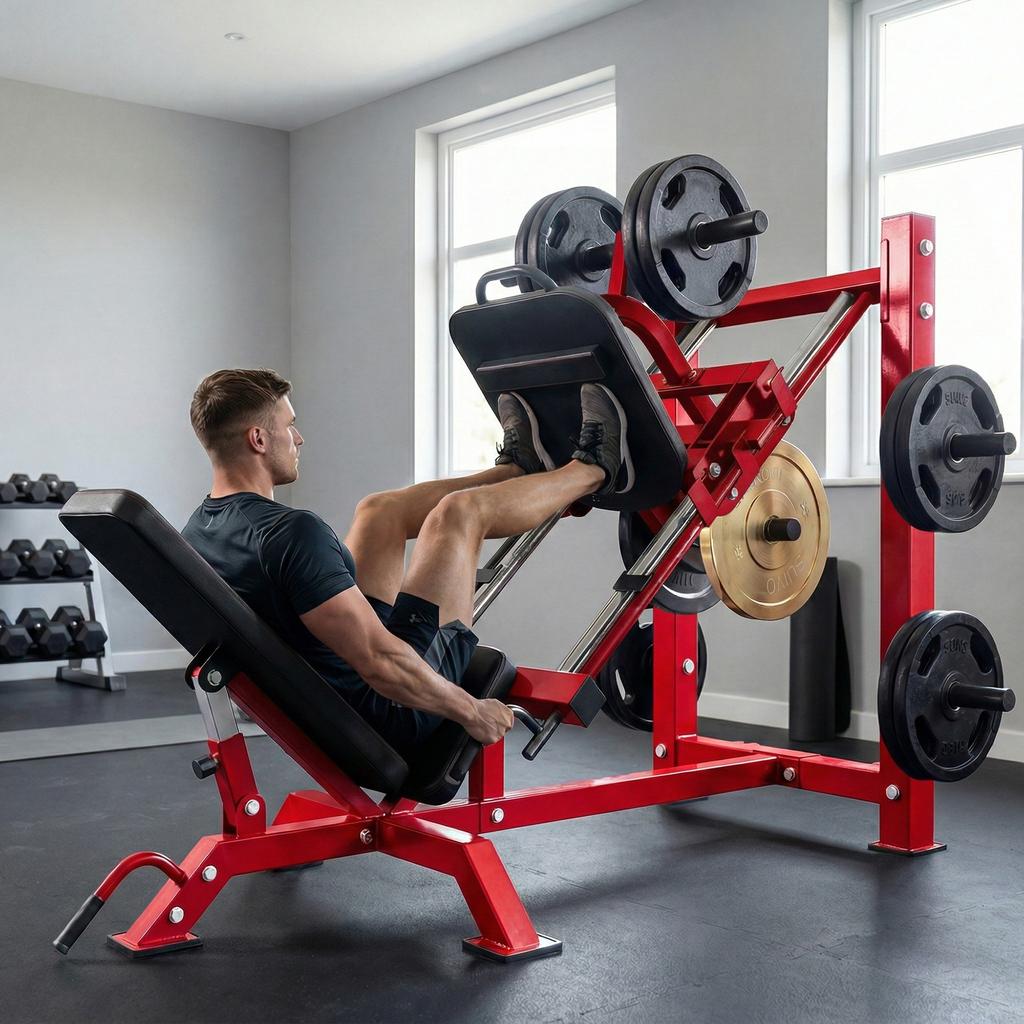 Leg Press Machine, Leg Training, Hack Squats, 455 kg, Adjustable, 185 x 120 x 140 cm, Red