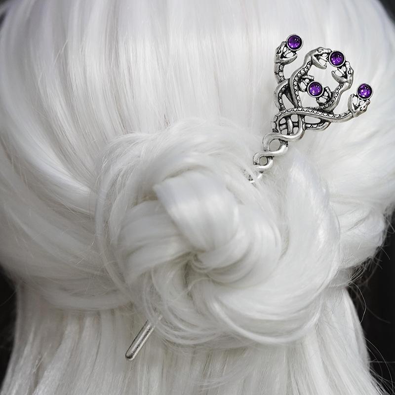 Bohemian Vintage Bat Moon Geometric Hollow Asymmetric Gemstone Hair Pin Unique Hair Accessory