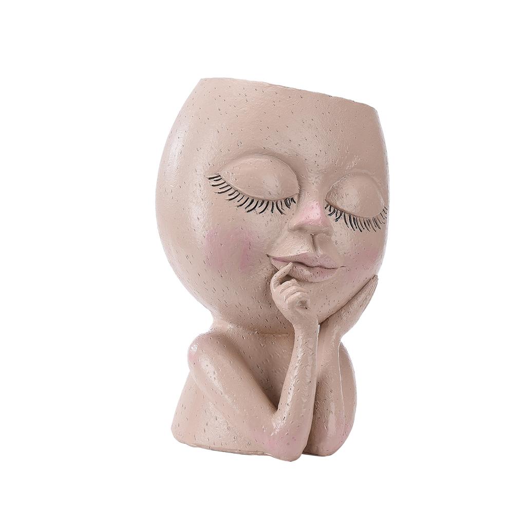 Face Planter Pots Head Planter Face Flower Pot Head Planter for Indoor Outdoor Plants with Drainage Hole Closed Eyes